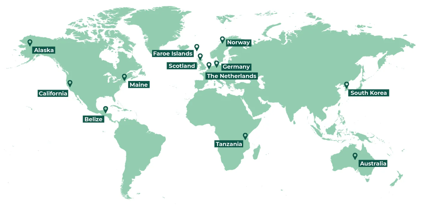 World map of anticipated Kelp Movement filming locations