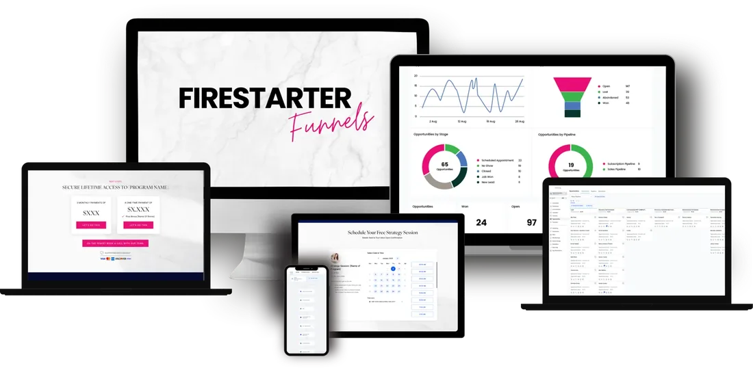Firestarter Funnels on desktop, tablet and phone